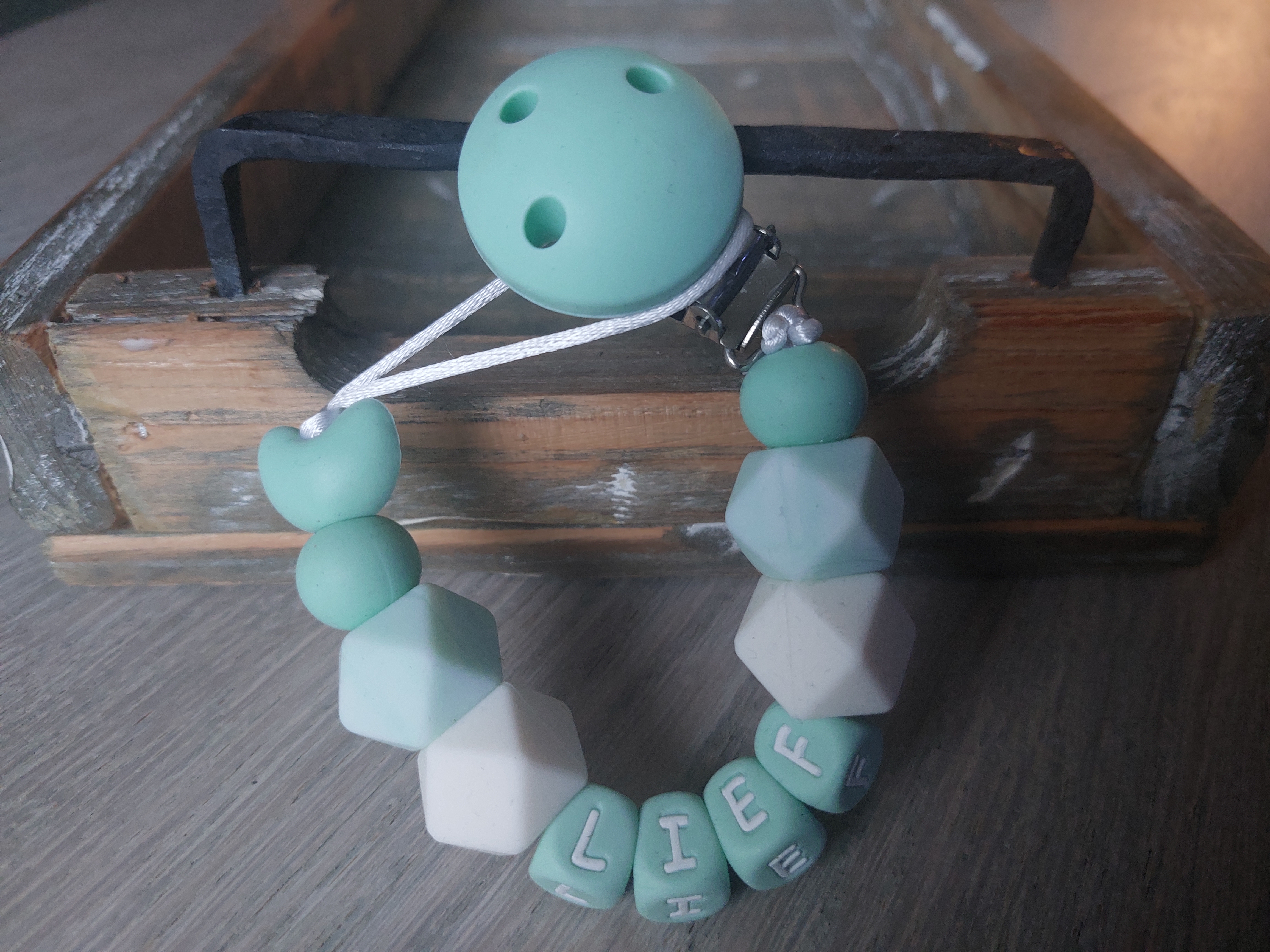 Speenkoord LIEF mintgroen/ wit