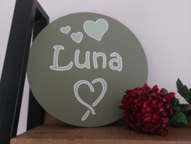 Muurcirkel met naam, mdf hartjes 40 cm