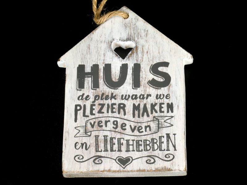 Houten hanger Huis, wit