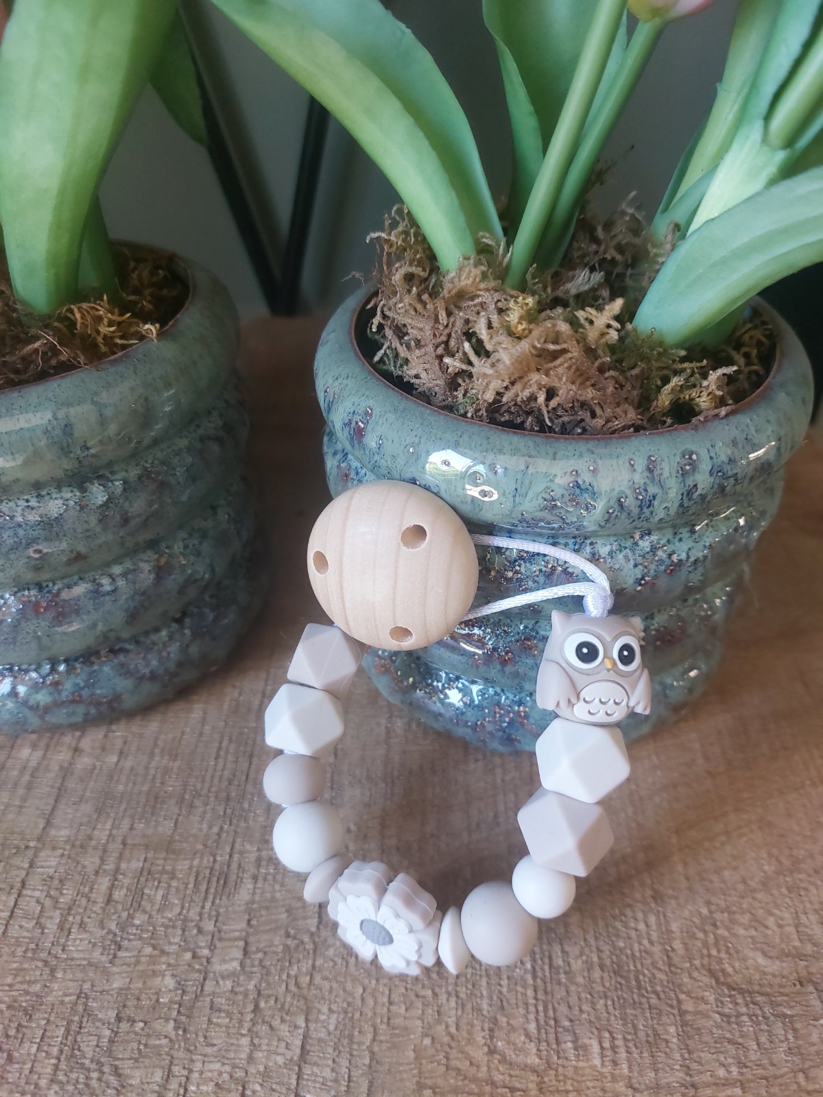 Speenkoord uil/ bloem taupe