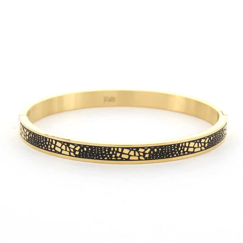 Armband crocoprint 6mm goudkleuring 2123, KalliKalli