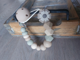 Speenkoord Beige/Lichtgroen Bloem