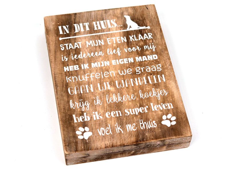 Tekstbord In dit huis... kat, naturel