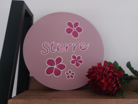 Muurcirkel met naam, mdf bloemetjes 40 cm