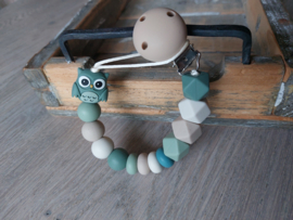 Speenkoord Groen/Beige Uiltje Jasper