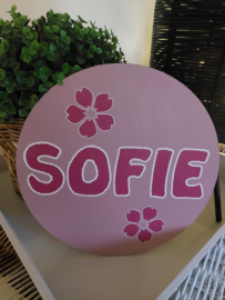 Muurcirkel met naam, mdf bloemen 30 cm