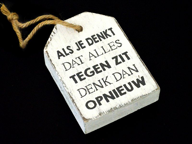 Houten hanger Als je denkt..., wit