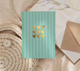 Kaartje 'Hearts harmony' (streepjes) | goudfolie