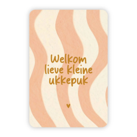 Kaartje 'Welkom lieve kleine ukkepuk' (streepjes) | goudfolie