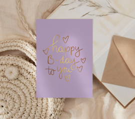 Kaartje 'Happy B-day to you (paars)' | goudfolie