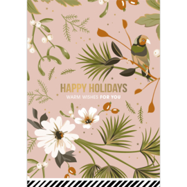 Kerstkaartje 'Happy holidays | warm wishes'