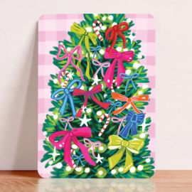 Kerstkaartje 'Christmas tree and ribbons'