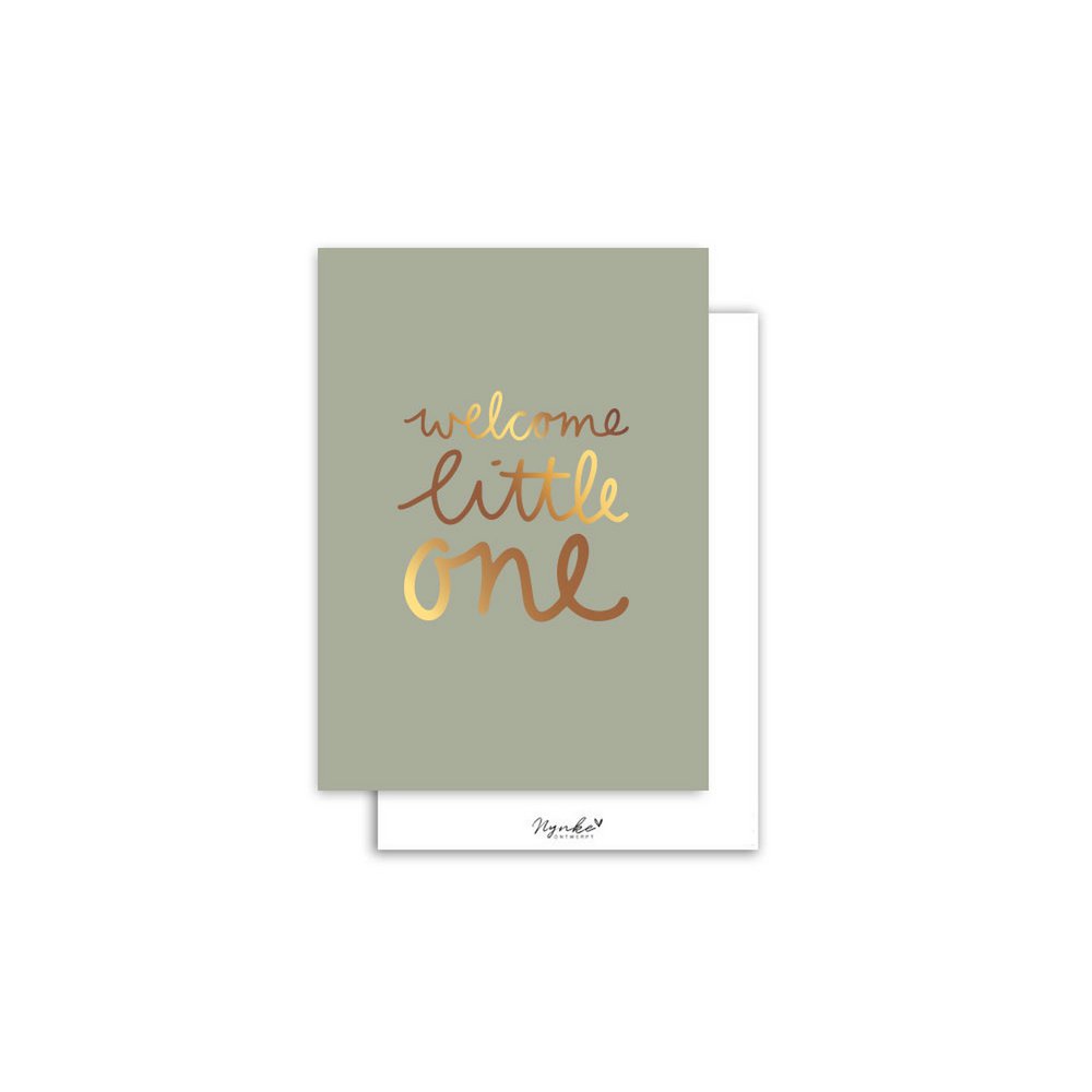 Kaartje 'Welcome little one' | blauw | goudfolie