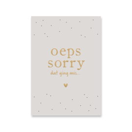 Kaartje 'Oeps sorry' | goudfolie