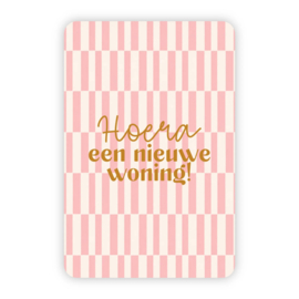 Kaartje 'Hoera een nieuwe woning!' (streepjes) | goudfolie