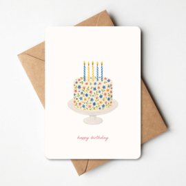 Kaartje 'Happy birthday' | taart bloemen