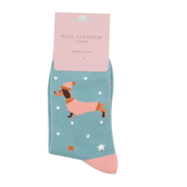 Miss Sparrow 'Festive sausage dogs' (blue)