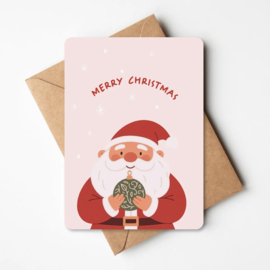 Kerstkaartje 'Merry Christmas' | kerstman met kerstbal