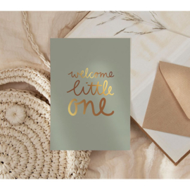 Kaartje 'Welcome little one' | blauw | goudfolie