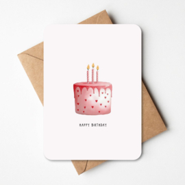 Kaartje 'Happy birthday' | taart roze