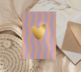 Kaartje 'Heart golden flow' (streepjes) | goudfolie