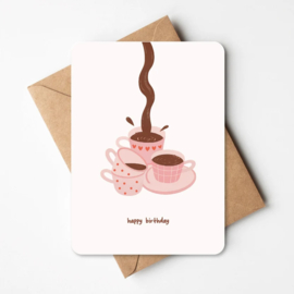 Kaartje 'Happy birthday' | koffie