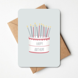 Kaartje 'Happy birthday' | taart blauw