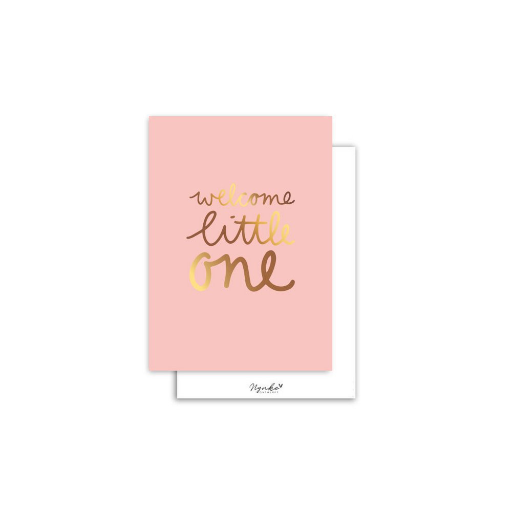 Kaartje 'Welcome little one' | roze | goudfolie