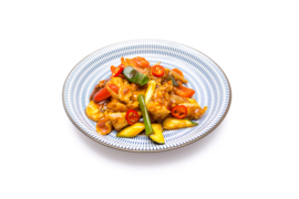 Chicken with vegetables in dark ketjap sauce