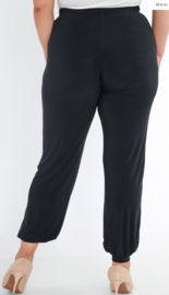 Broek met elastische taille en PU leder details