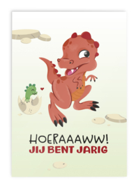 Verjaardagskaart Hoeraaaww! T. rex // Felicitatiekaart Dinosaurus