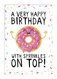 Verjaardagskaart Vrolijk Kawaii // Donut Sprinkles