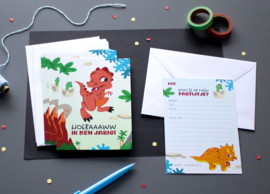 Uitnodigingen Kinderfeestje Dinosaurus // Set 6 Stuks Dino Partijtje