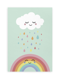 Poster Kinderkamer A4 // Wolkje Wit Regen Regenboog
