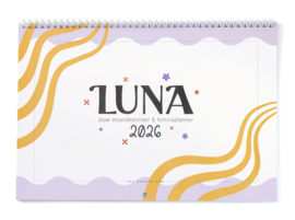 Droom, Plan & Doe // LUNA Familieplanner 2026 // XL Maandkalender Gezinsplanner Zes Personen // Paars Oranje