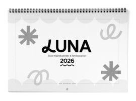 Droom, Plan & Doe // LUNA Familieplanner 2026 // XL Maandkalender Gezinsplanner Zes Personen // Zwart Wit