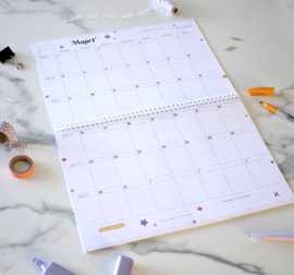 Droom, Plan & Doe // LUNA Familieplanner 2026 // XL Maandkalender Gezinsplanner Zes Personen // Paars Oranje