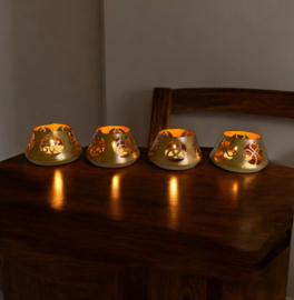 T-light houder set van 4! blue gold 8x5cm VE3 (prijs is voor de set)