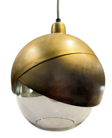 Hanglamp metaal/glas blue gold  22x25cm (incl. electra)