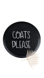 Knop/hanger "Coats please" zwart ca. 15cm