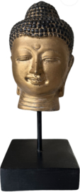 Buddha zwart/goud op stand 8x8x19cm