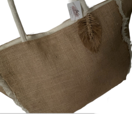 Tas met veer/bies naturel ca. 30x50cm