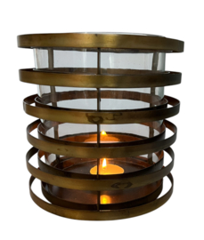 Windlicht kaarshouder met glas blue gold 16x16cm VE4