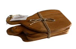 Teak serveerplank/onderzetter set 4 ca. 10x20cm
