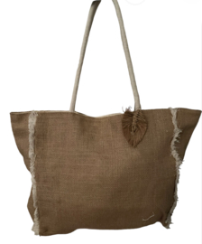 Tas met veer/bies naturel ca. 30x50cm