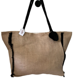 Tas met veer/bies zwart ca. 30x50cm