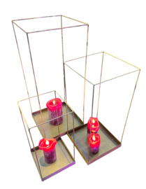 Windlicht set 3 stuks blue gold Hoog 71-55-41cm
