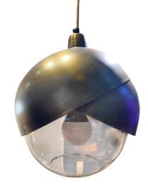 Hanglamp metaal/glas antq. brass 22x25cm (incl. electra)