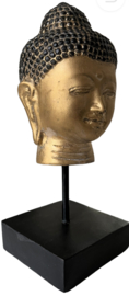 Buddha zwart/goud op stand 8x8x19cm