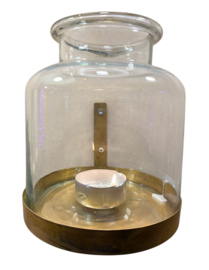 Windlicht glas met wandhouder blue gold 20x22cm